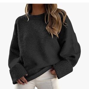 Anrabess Elegant Black Crew Neck Sweater